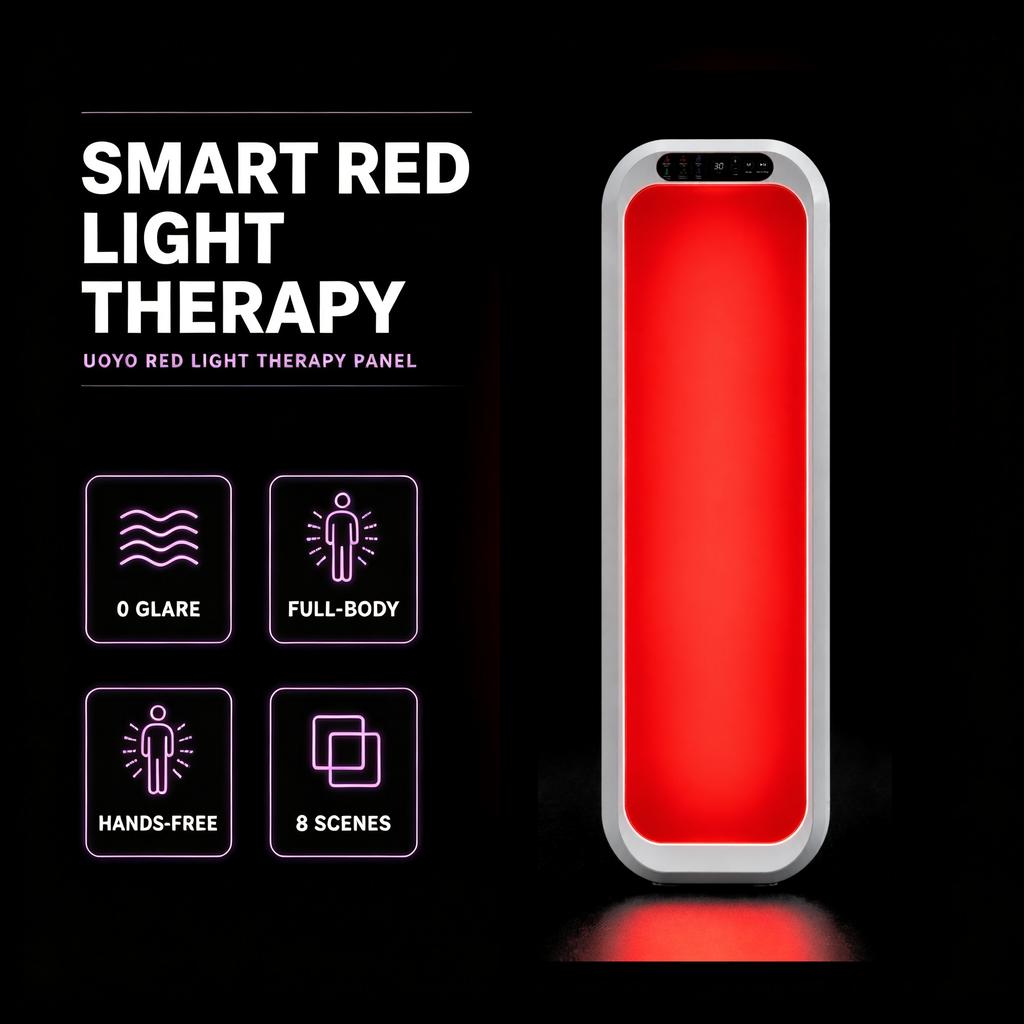UOYO 150W red light therapy panel with 8 smart scene modes and 3-zone lighting