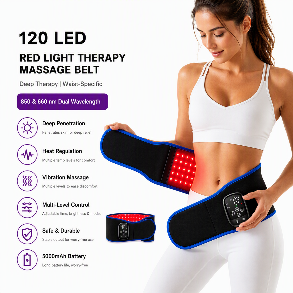 UOYO 120 LED red light therapy massage belt with 850 nm and 660 nm dual wavelength